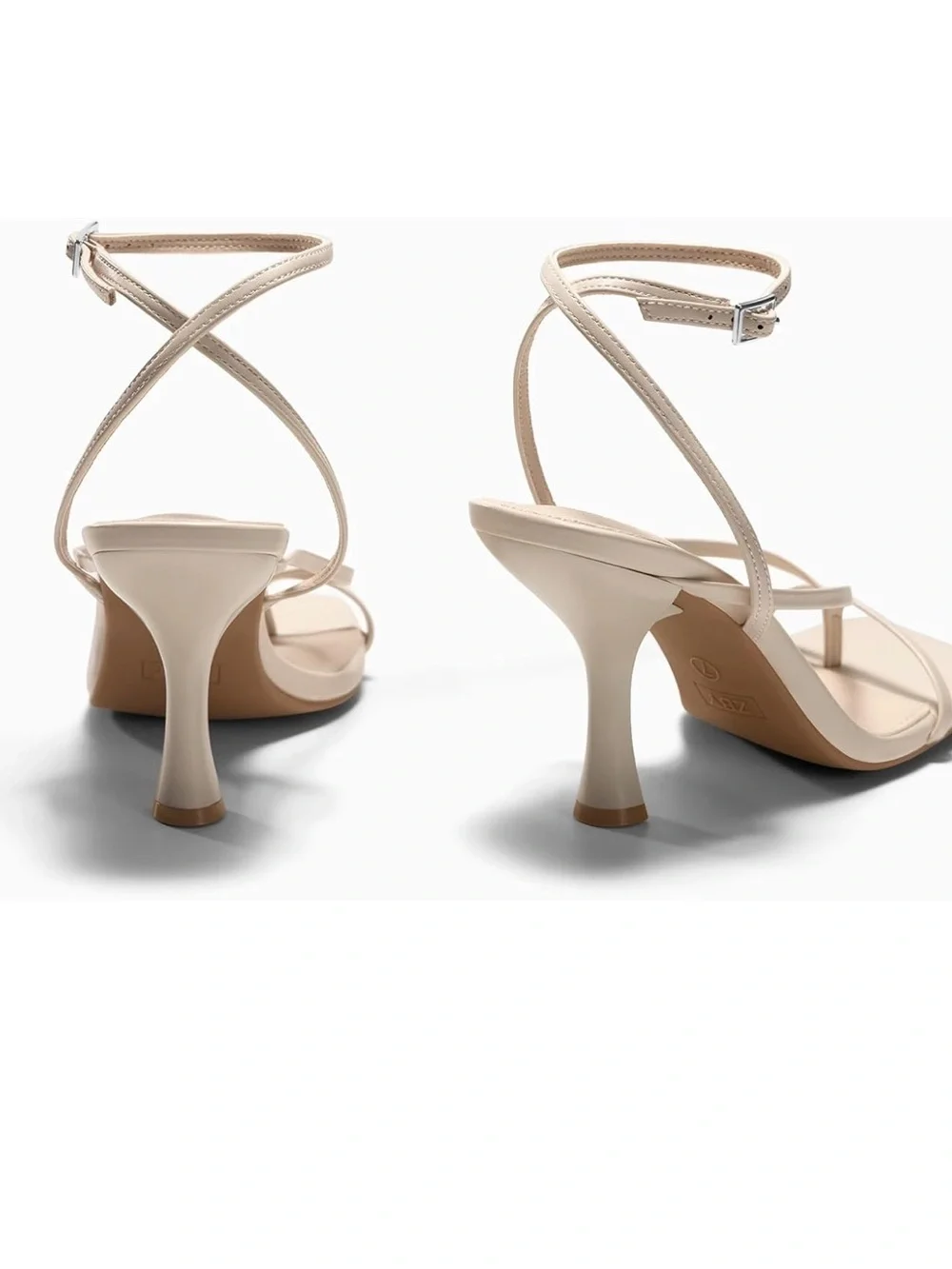 Strappy Ankle-Heel Sandal in Cream